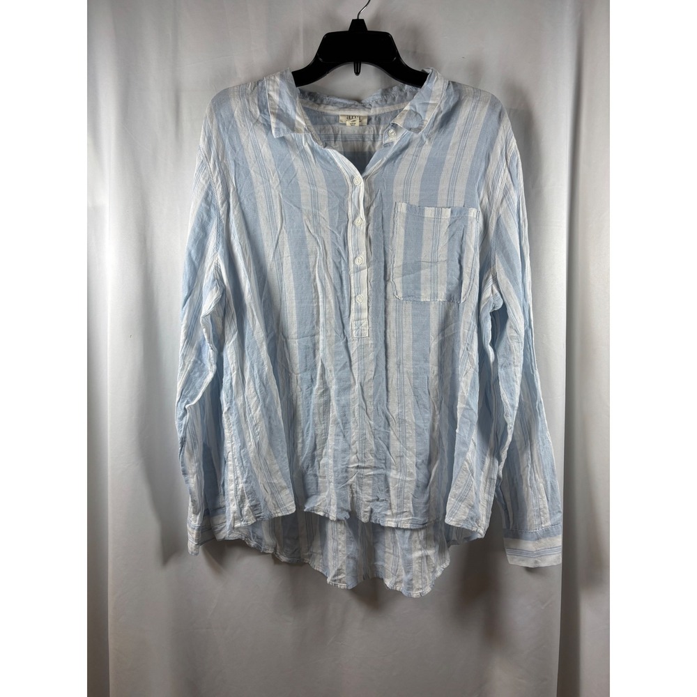 ana a new approach Blue White Striped Tunic Shirt XL Long Sleeve Cotton Blend